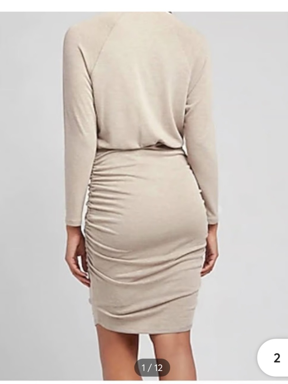 Express Beige Long Sleeve Ruched‎ Bodycon Dress-NWT. Bought on sale 39.99